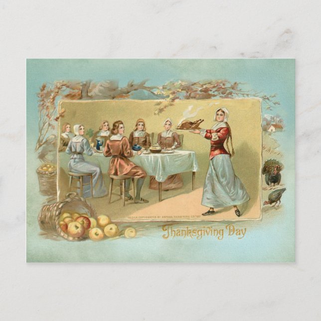 Vintage First Thanksgiving Dinner Holiday Postcard (Front)