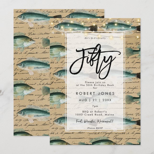 vintage fish 50th birthday party invitation (Front/Back)