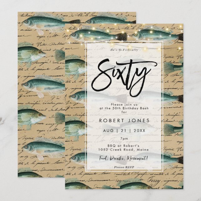 vintage fish 60th birthday party invitation (Front/Back)