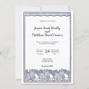 Vintage Fish and Waves Beach Wedding Invitation