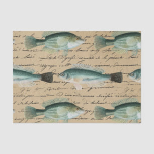 Vintage Fish Art Handwriting Text Cream Colour Fis Tissue Paper