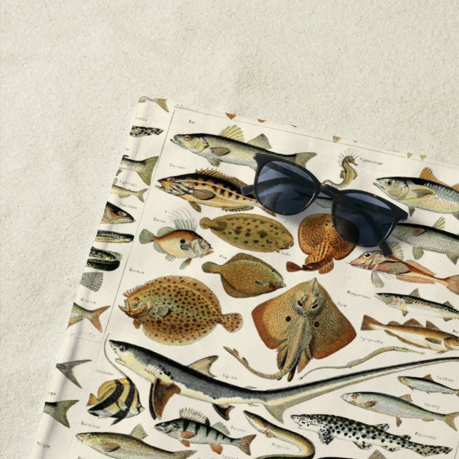Vintage Fish by Adolphe Millot Beach Towel (In Situ)