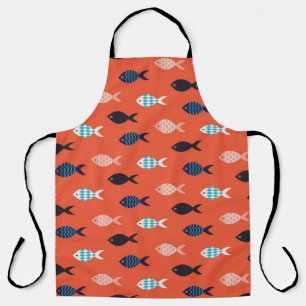 Vintage fish, coral red pattern. apron