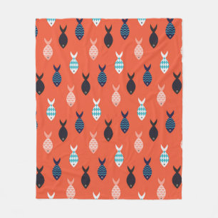 Vintage fish, coral red pattern. fleece blanket