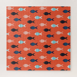 Vintage fish, coral red pattern. jigsaw puzzle