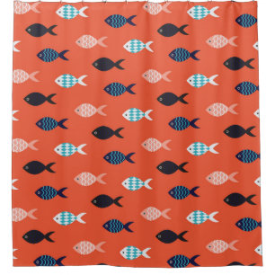 Vintage fish, coral red pattern. shower curtain