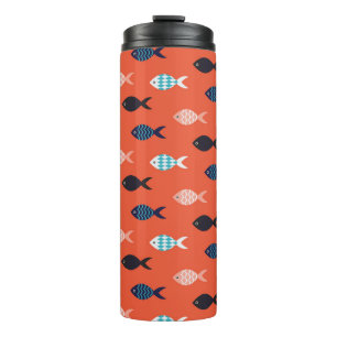 Vintage fish, coral red pattern. thermal tumbler