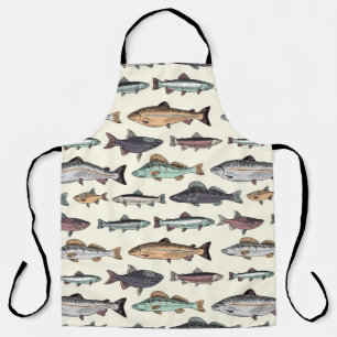 Vintage fish drawings, seamless pattern. apron