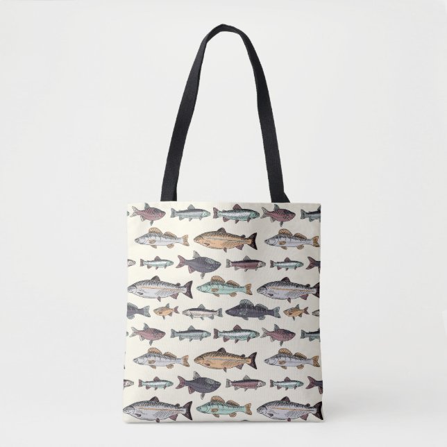 Vintage fish drawings, seamless pattern. tote bag (Front)