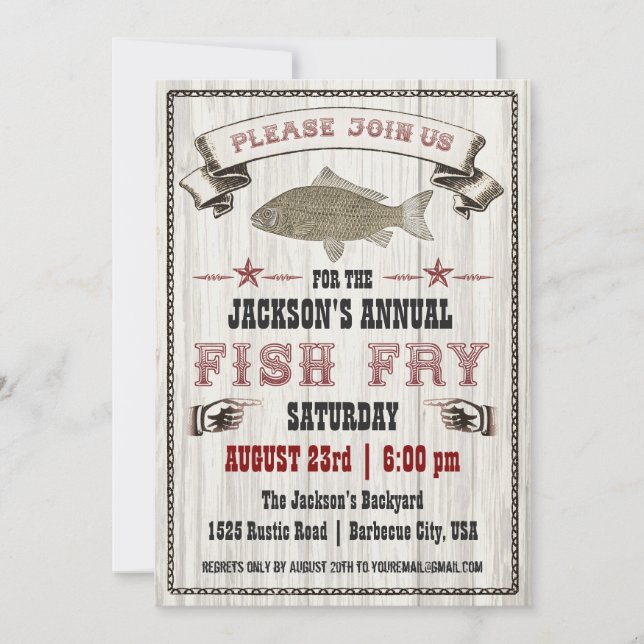 Vintage Fish Fry on Wood Invitation (Front)