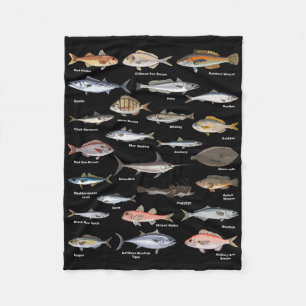 Vintage Fish Identification Chart Fishing  Fleece Blanket