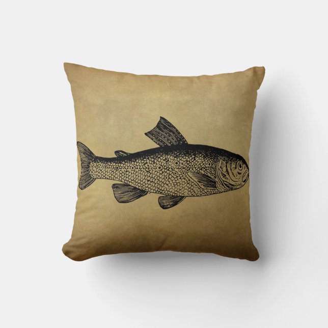 Vintage Fish Illustration Cushion (Front)