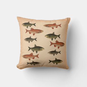 Vintage Fish Illustration Pillow