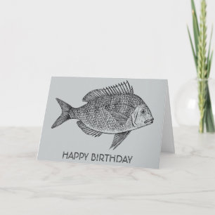 Vintage fish nautical marine art birthday card