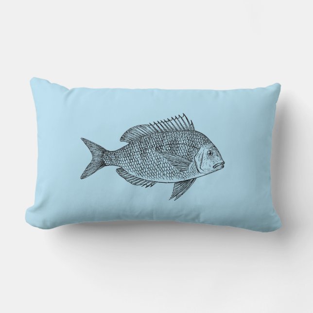 Vintage fish nautical marine art illustration lumbar cushion (Front)