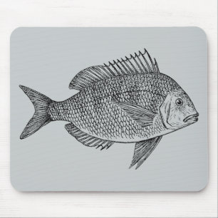Vintage fish nautical marine art illustration mouse mat