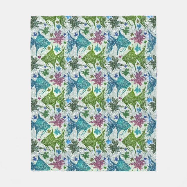 Vintage Fish Pattern Fleece Blanket (Front)