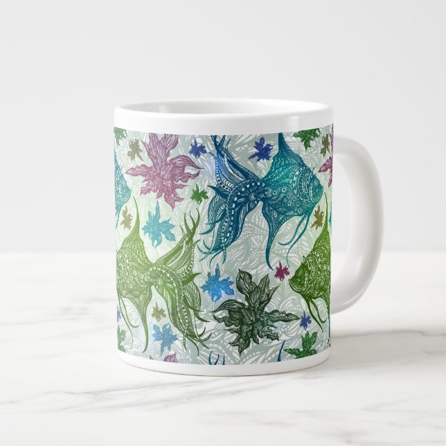 Vintage Fish Pattern Large Coffee Mug (Front Right)