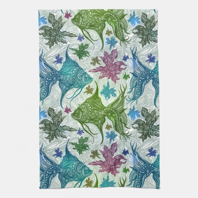 Vintage Fish Pattern Tea Towel (Vertical)