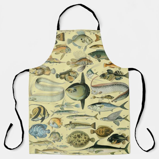 Vintage Fish Scientific Fishing Art Apron (Front)