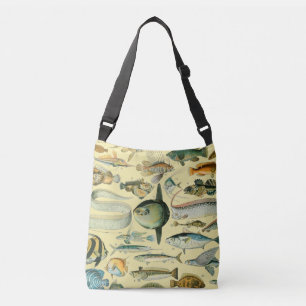 Vintage Fish Scientific Fishing Art Crossbody Bag