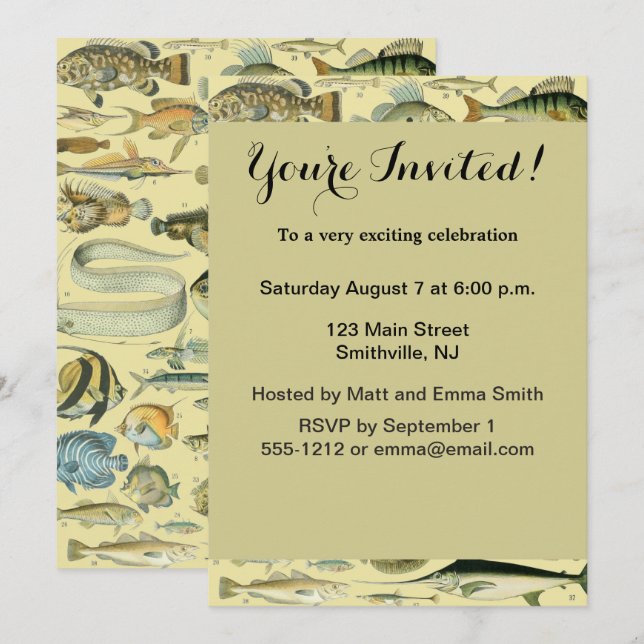 Vintage Fish Scientific Fishing Art Invitation (Front/Back)