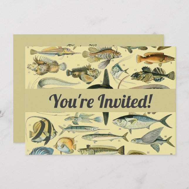 Vintage Fish Scientific Fishing Art Invitation (Front/Back)