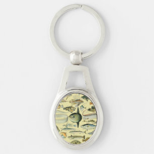 Vintage Fish Scientific Fishing Art Key Ring