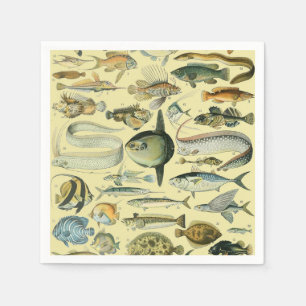 Vintage Fish Scientific Fishing Art Napkin