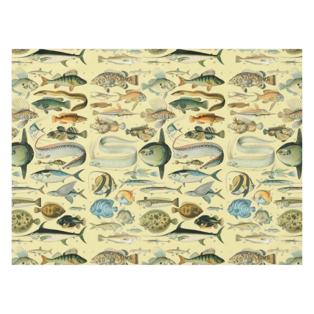 Vintage Fish Scientific Fishing Art Tablecloth (Front (Horizontal))