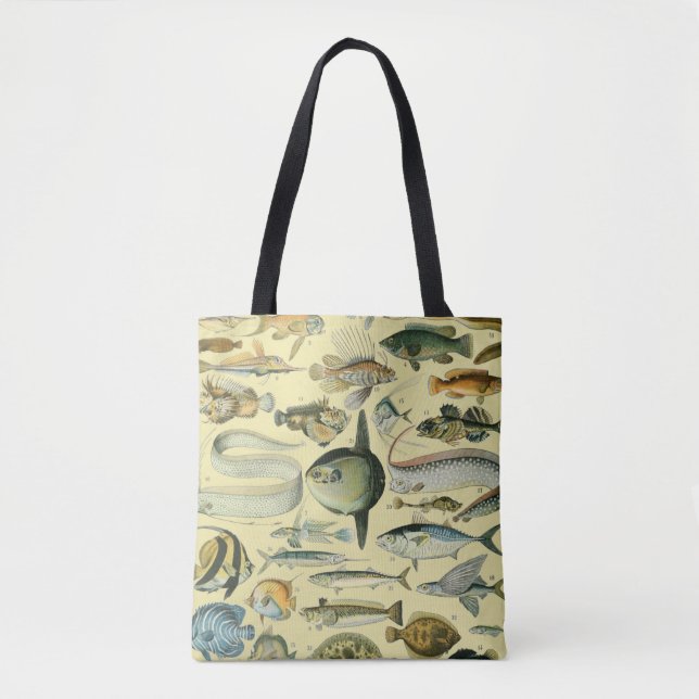 Vintage Fish Scientific Fishing Art Tote Bag (Front)
