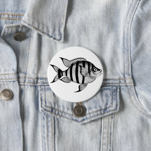 Vintage fish sealife ocean animals illustration 7.5 Cm Round Badge