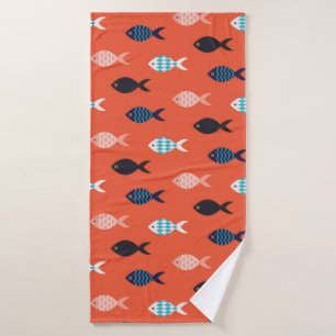 vintage fish seamless pattern. Shoal of fish in ro Bath Towel