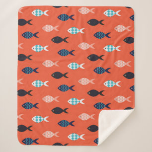 vintage fish seamless pattern. Shoal of fish in ro Sherpa Blanket