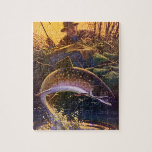 Vintage Fish, Sports Fishing for Brook Trout Jigsaw Puzzle