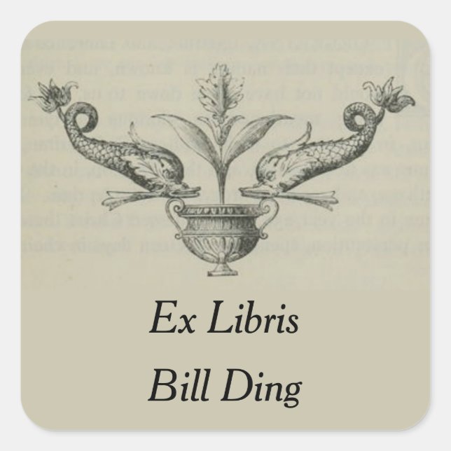 Vintage Fish Vase And Blossom Bookplate Square Sticker (Front)