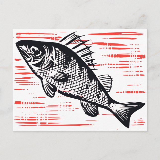 Vintage Fish Woodcut Postcard (Front)