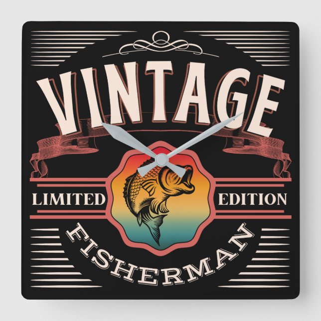 VINTAGE FISHERMAN LIMITED EDITION   SQUARE WALL CLOCK (Front)