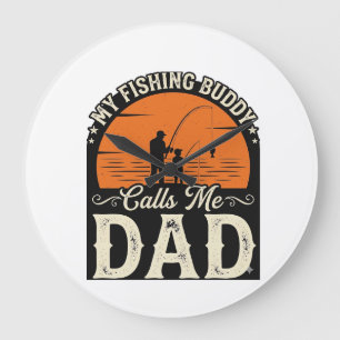 Vintage Fishing Buddy Dad Shirt Design_1 Large Clock