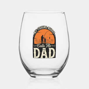 Vintage Fishing Buddy Dad Shirt Design_1 Stemless Wine Glass