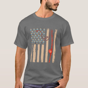 Vintage Fishing Clothes USA Flag Bass Fishing T-Shirt