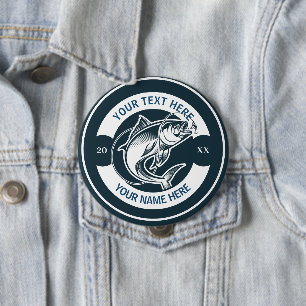 Vintage Fishing Club Custom Name Monogram 10 Cm Round Badge