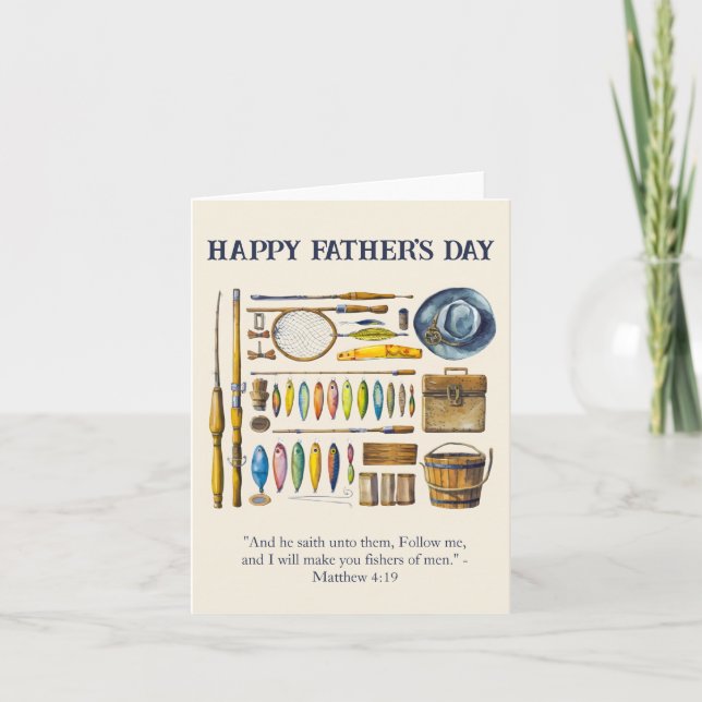 Vintage Fishing Father's Day Custom Bible Verse Thank You Card (Front)