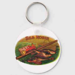 Vintage Fishing Gear Cigar Label Art, Sea Robin Key Ring