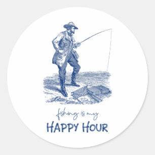 Vintage Fishing Is My Happy Hour For Anglers  Classic Round Sticker