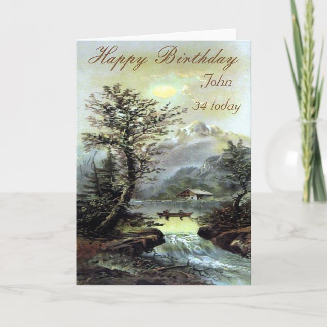 Vintage Fishing Landscape Birthday Card (Front)