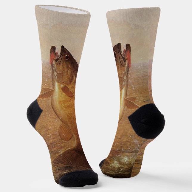 Vintage Fishing, Leaping Smallmouth Bass on Line Socks (Angled)