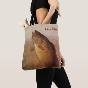 Vintage Fishing, Leaping Smallmouth Bass on Line Tote Bag