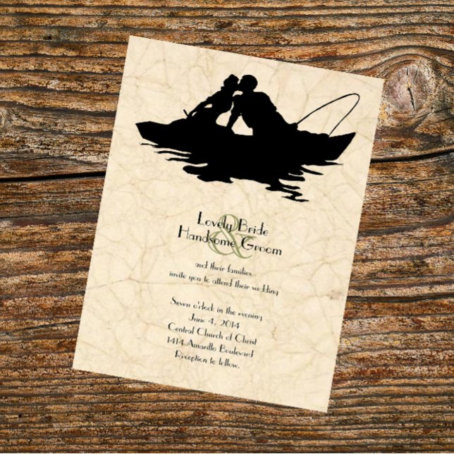 Vintage Fishing Lovers Boat Wedding Invitation (Creator Uploaded)
