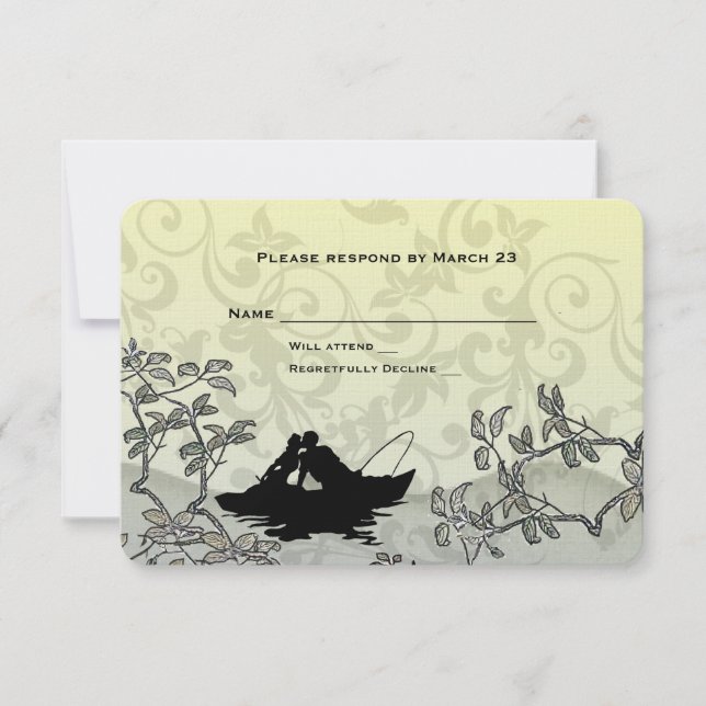 Vintage Fishing Lovers Tree Blue Yellow RSVP Card (Front)
